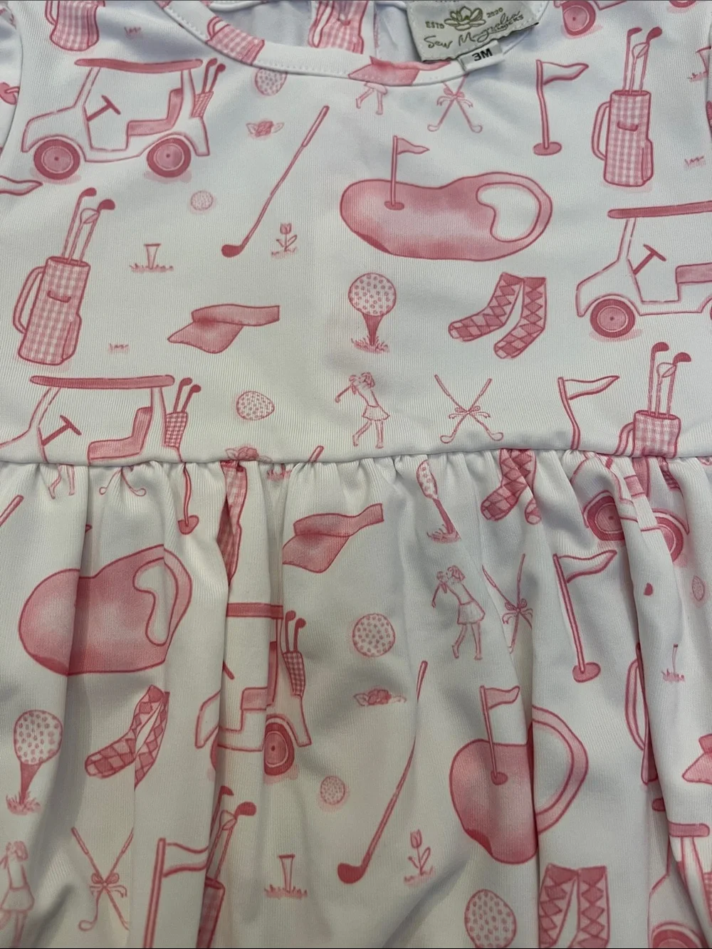 Sew Magnolia Pink Golf-Print Bubble Romper for Baby Girls